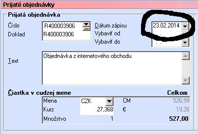Objednávka v systému Objednávka v systému